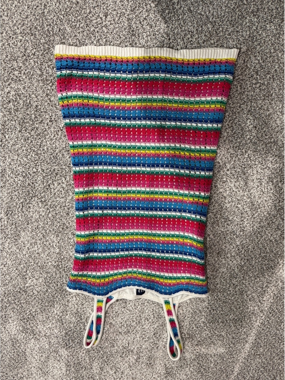 GAP Women’s Petite Medium Crochet Knit Striped Dress Multicolor Spaghetti Strap